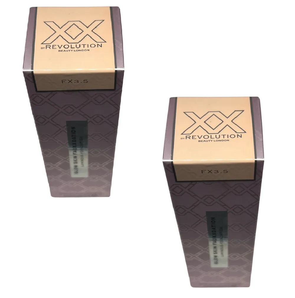 Pack of 2 Makeup Revolution Beauty XX Glow Skin Fauxxdation Luminous Foundation, FX3.5