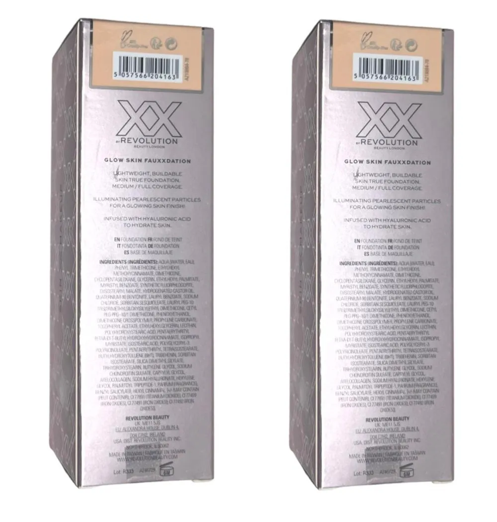 Pack of 2 Makeup Revolution Beauty XX Glow Skin Fauxxdation Luminous Foundation, FX3.5