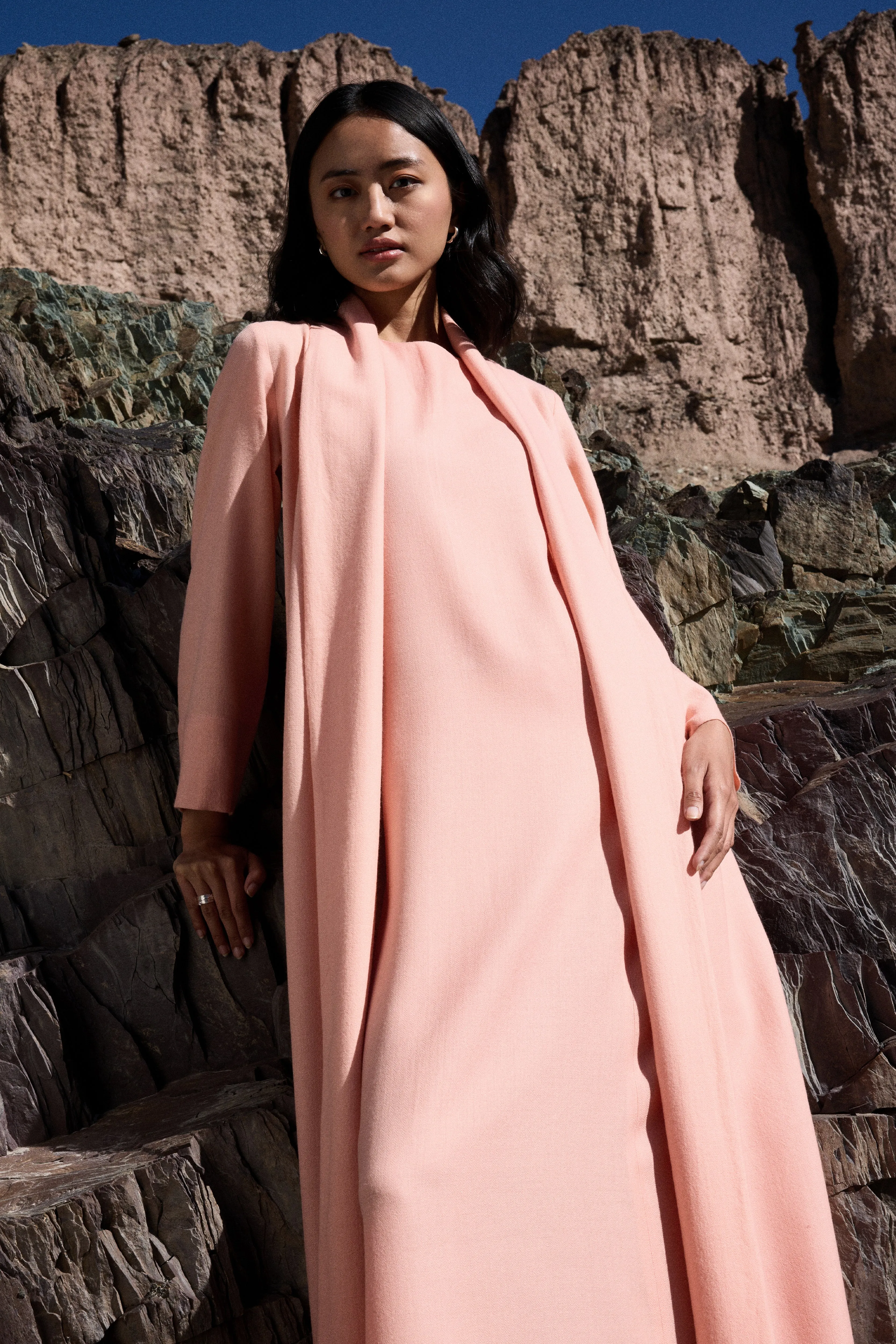 Panamik Woollen Dress (Dusty Pink) & Chilling Woollen Overlay (Dusty Pink)