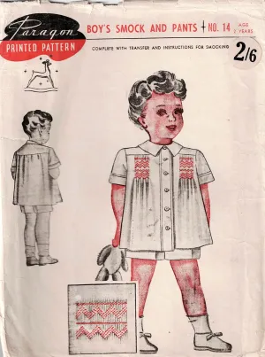 Paragon 14 RARE Traditional Toddler Boys Smocked Shirt & Shorts 1940s Vintage Sewing Pattern Size 2 UNCUT Factory Folded