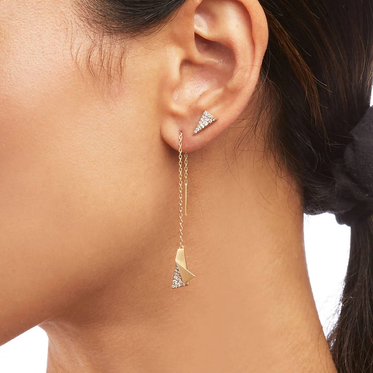 Pavéd Folded Plane chain drop and stud earrings