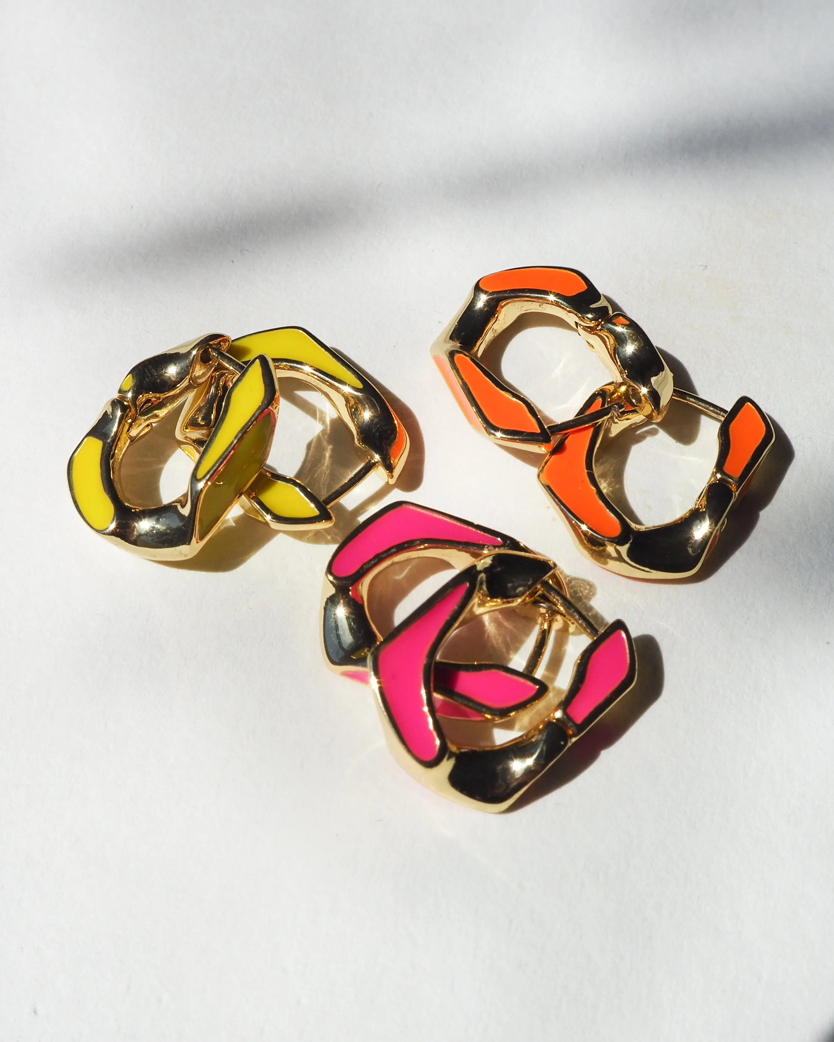 Pave Cuban Link Hoops- Hot Pink- Gold