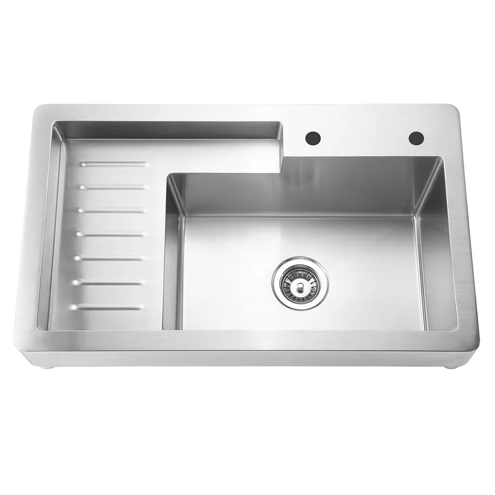 Pearlhaus Brushed Stainless Steel Double Door, Freestanding Cabinet with Sink