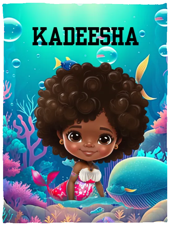 Personalized Black Girl Mermaid Cozy Plush Fleece Blanket - 30x40
