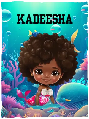 Personalized Black Girl Mermaid Cozy Plush Fleece Blanket - 30x40