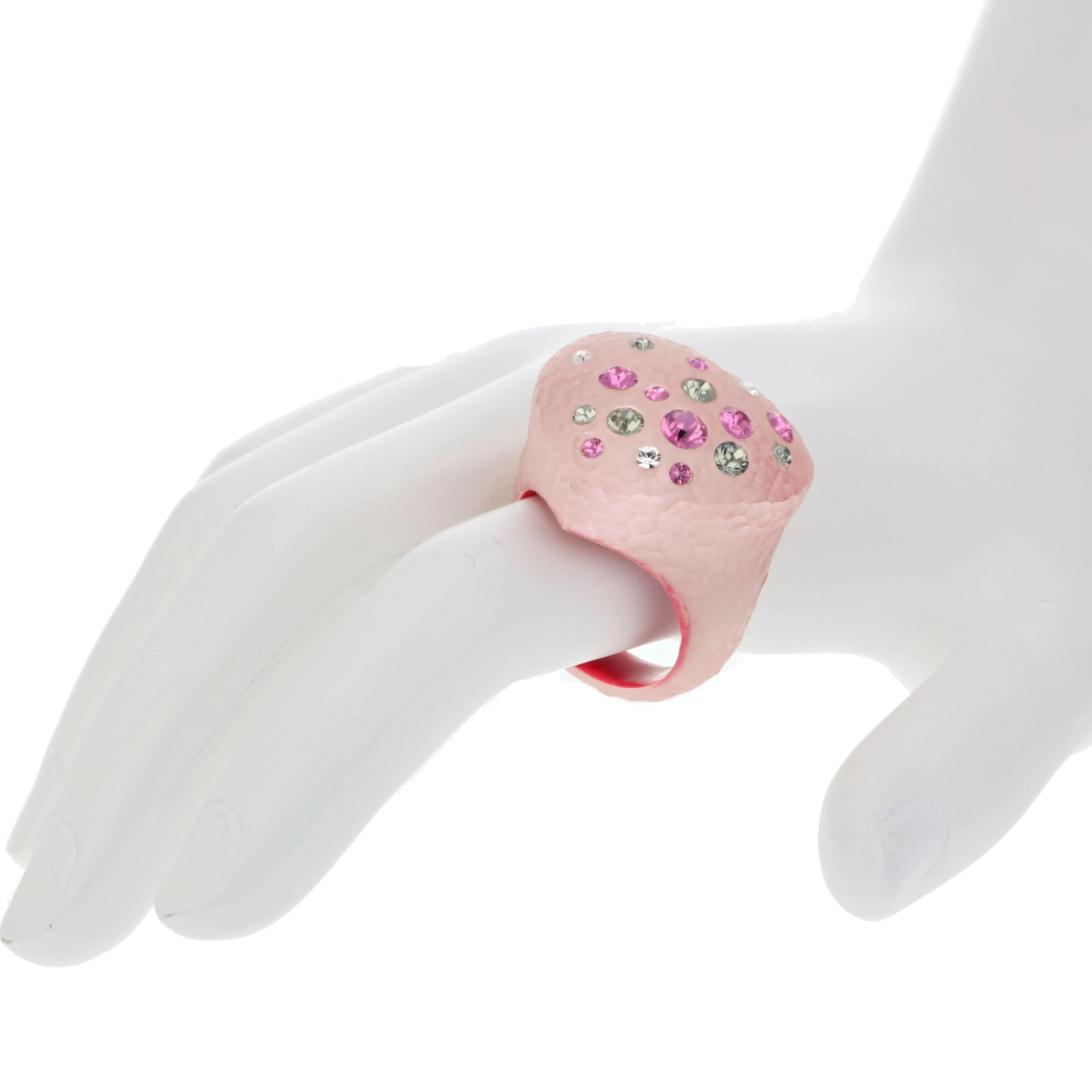 Pink Heart Lucite Ring With Multi Color Crystals Size 7