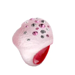 Pink Heart Lucite Ring With Multi Color Crystals Size 7