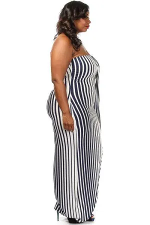 Plus Size Striped Tube Overlay Dress