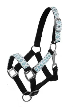 PONY Halter with brown and teal Navajo diamond print overlay