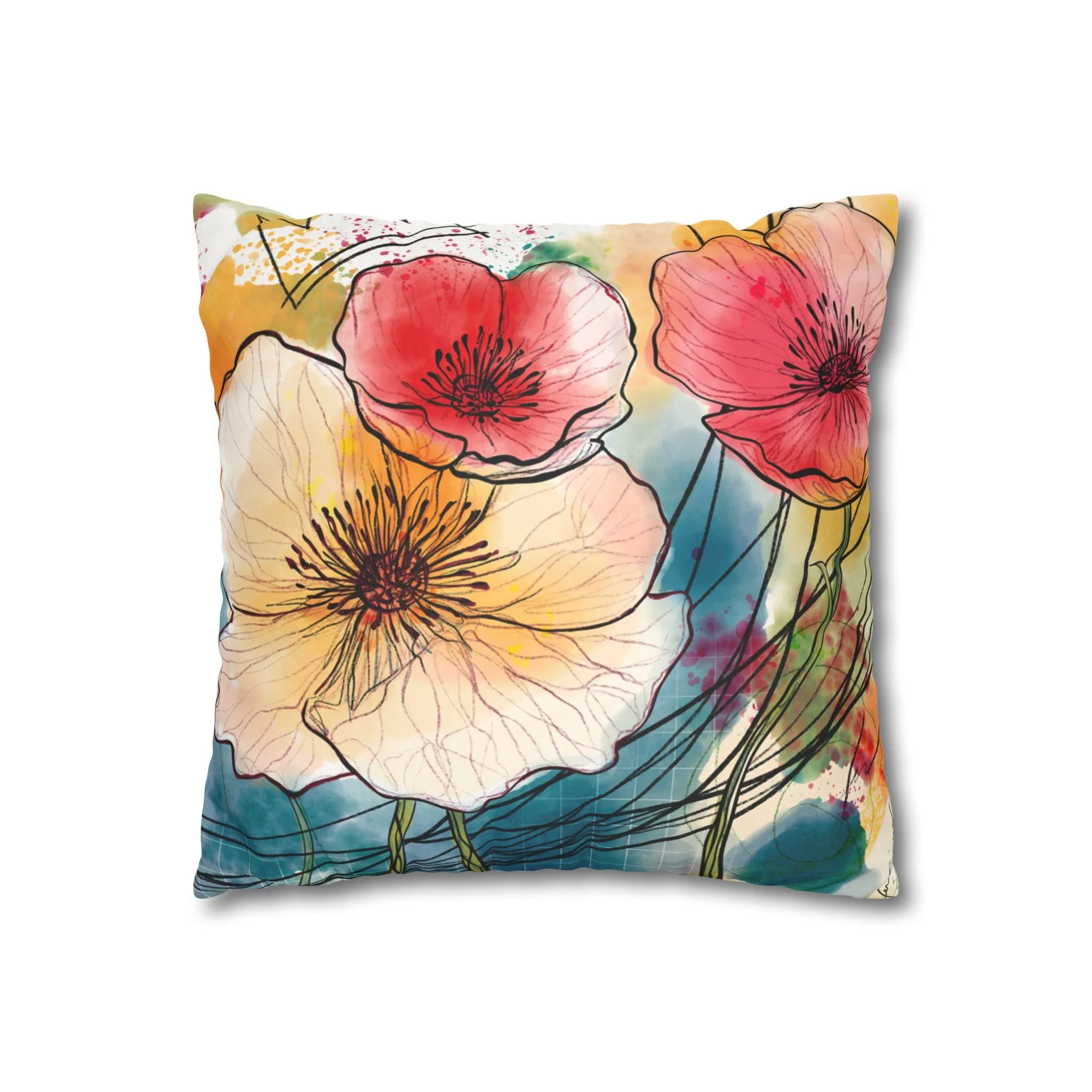 Poppies Song Faux Suede Square Pillow Case