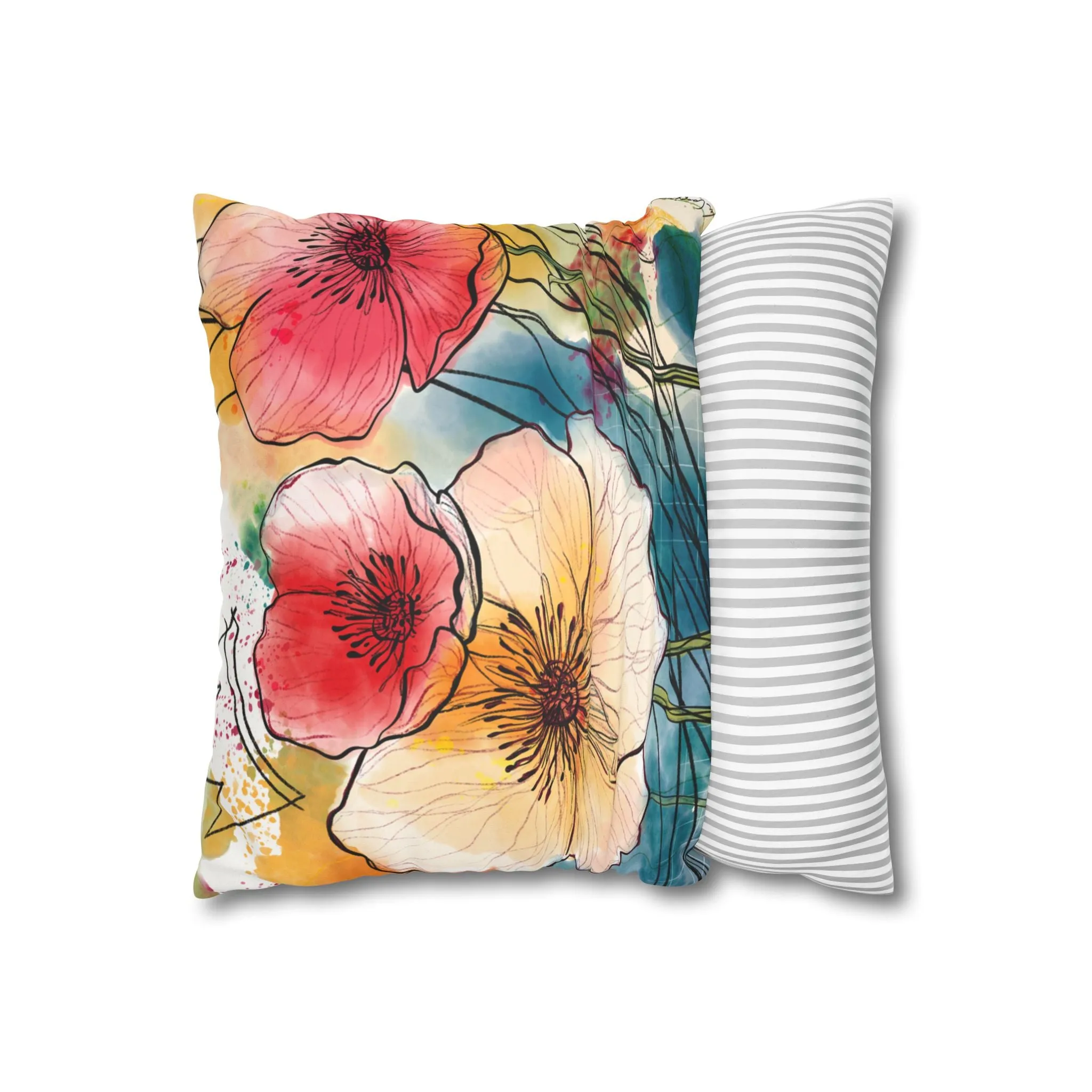 Poppies Song Faux Suede Square Pillow Case
