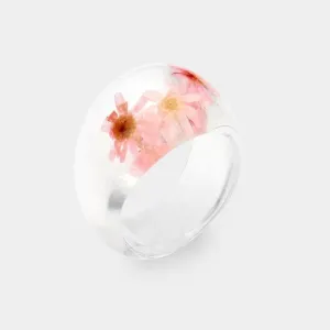 Pressed Pink Flower Clear Lucite Ring