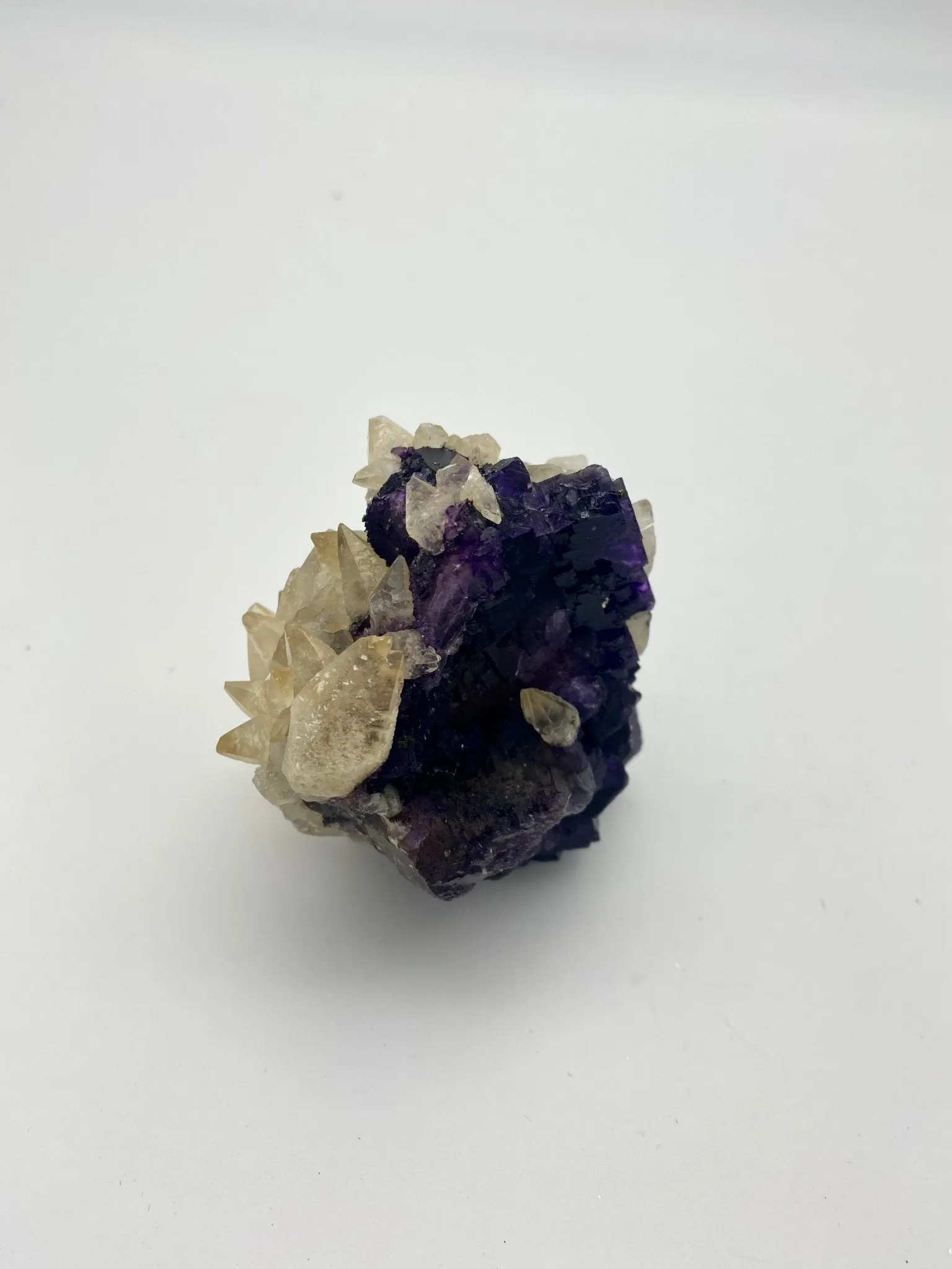 Purple Cubic Fluorite with Scalenohedral Calcite