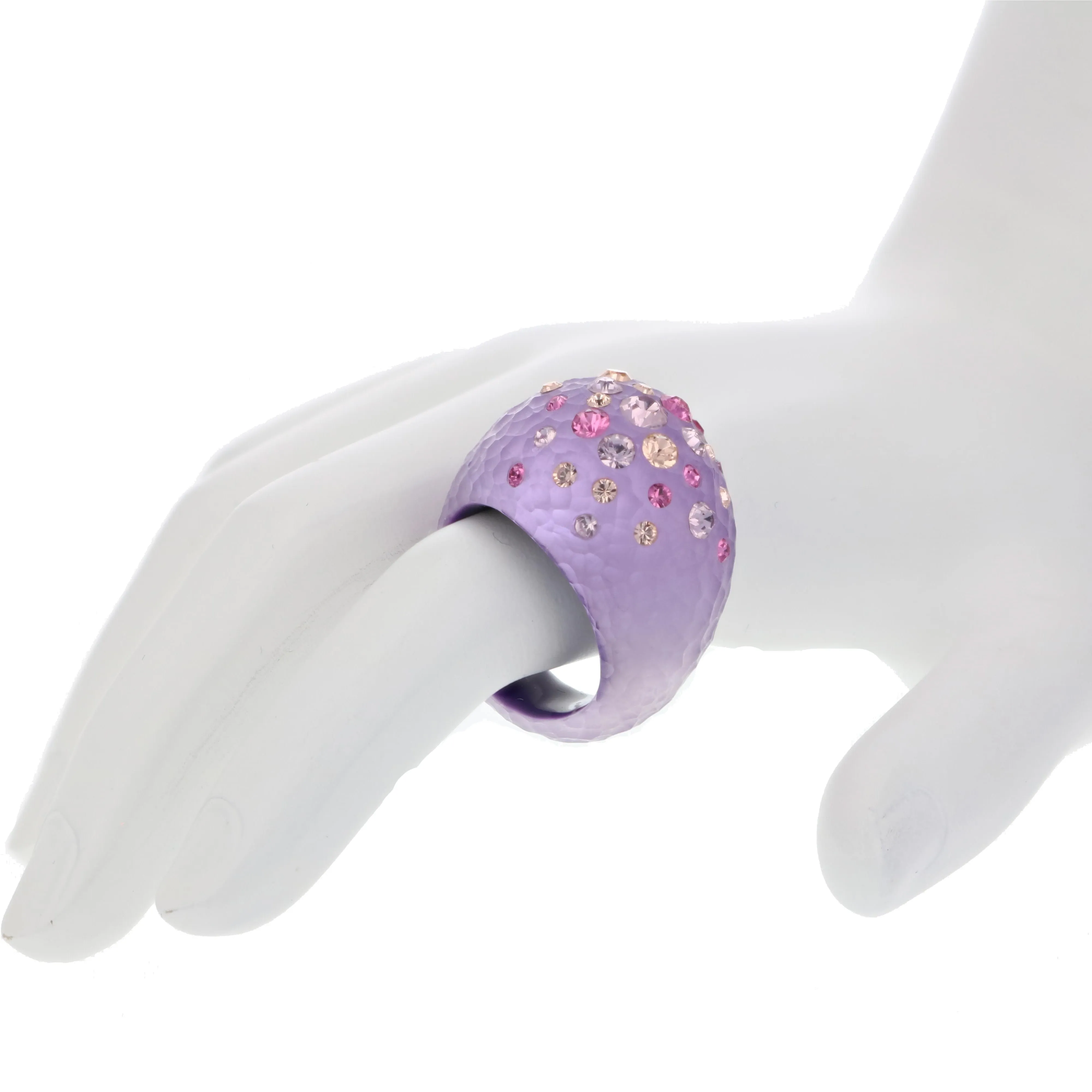 Purple Lucite Ring With Multi Color Crystals Size 7