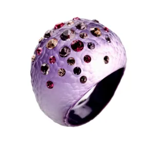 Purple Lucite Ring With Multi Color Crystals Size 7