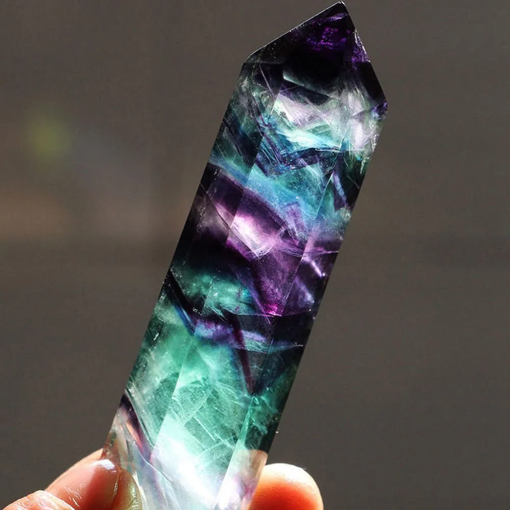 Rainbow Striped Fluorite Obelisk Crystal Wand