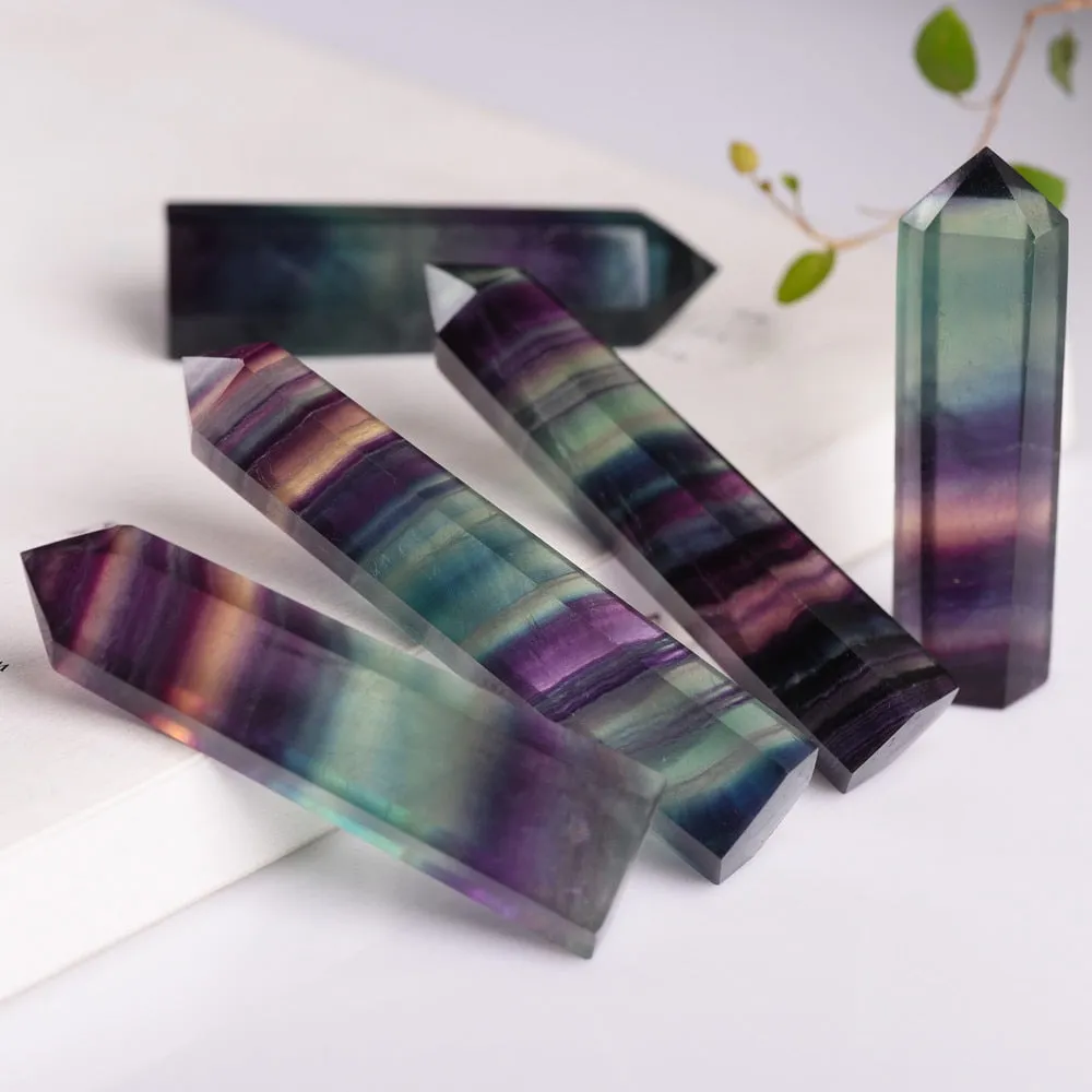 Rainbow Striped Fluorite Obelisk Crystal Wand