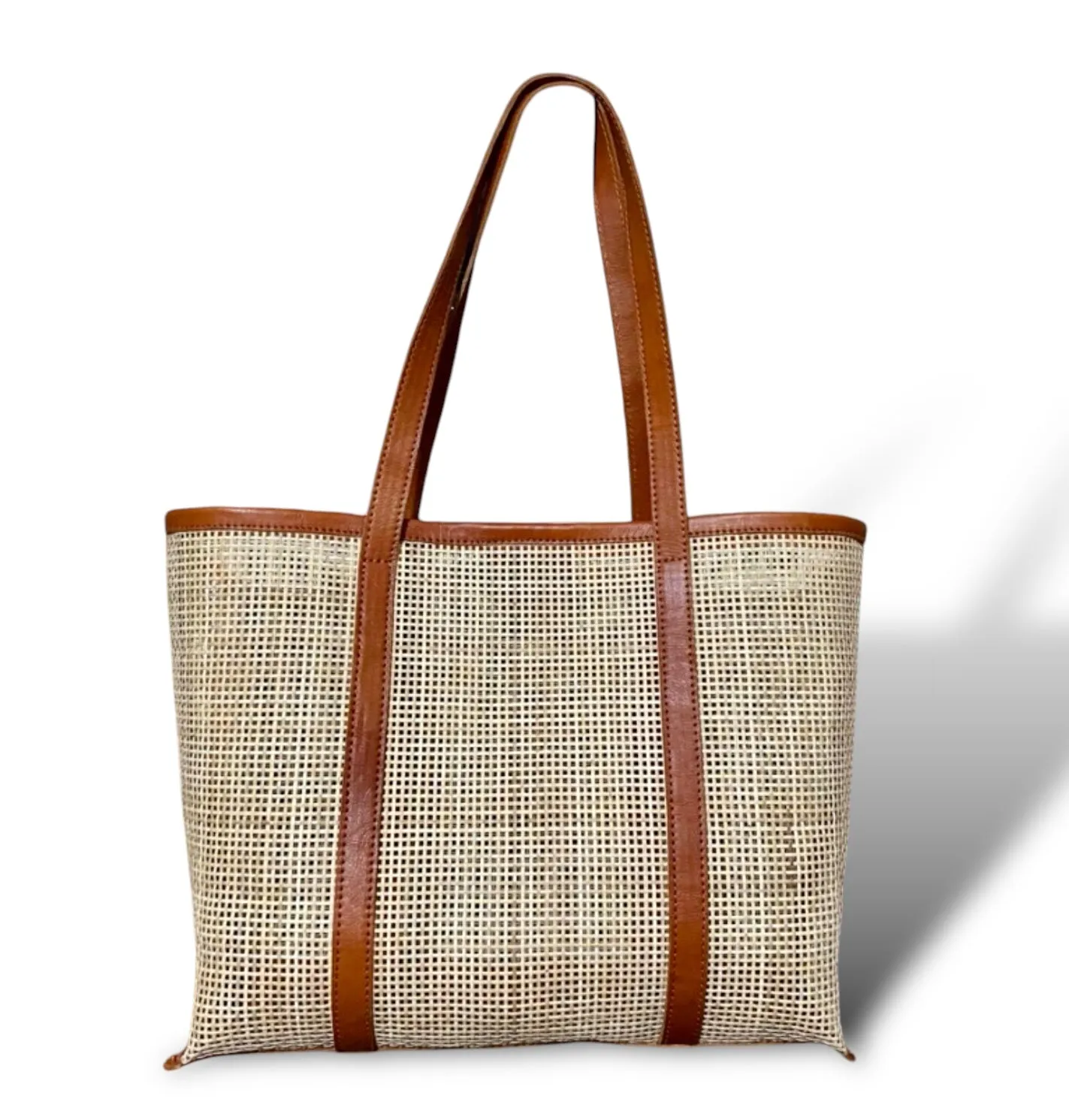 Rattan Webbing Leather Tote