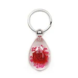 Real Rose Teardrop Shape Keychain Real Nature Gift