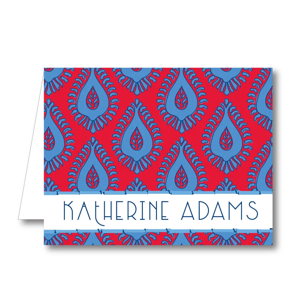 Red Blue Paisley Folded Notecard