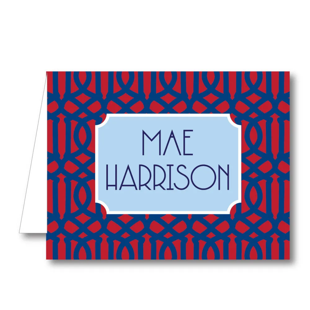 Red Blue Trellis Folded Notecard