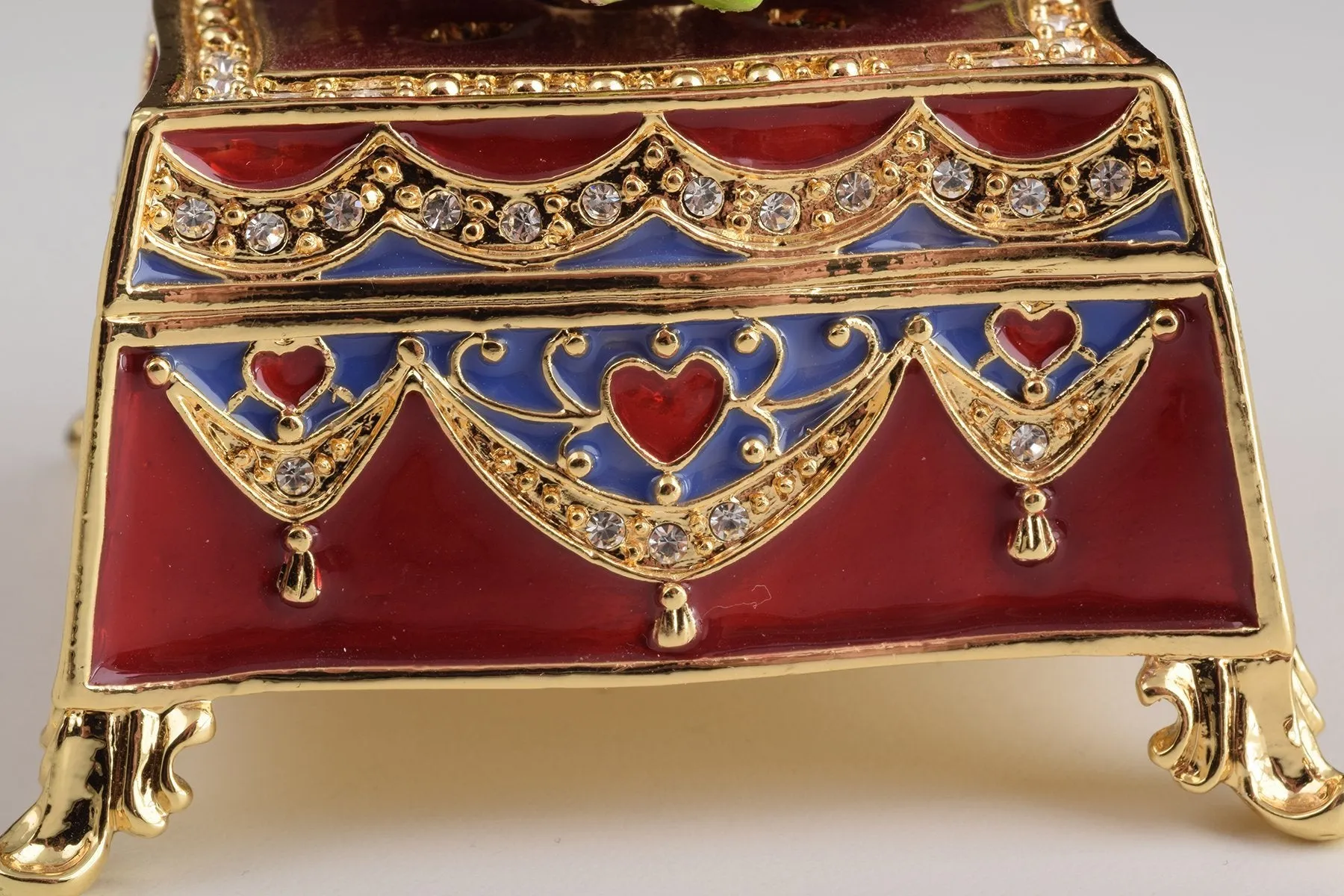 Red Decorated Box with Roses and Two White Doves