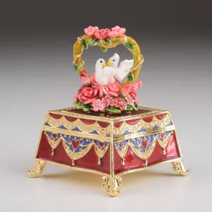 Red Decorated Box with Roses and Two White Doves