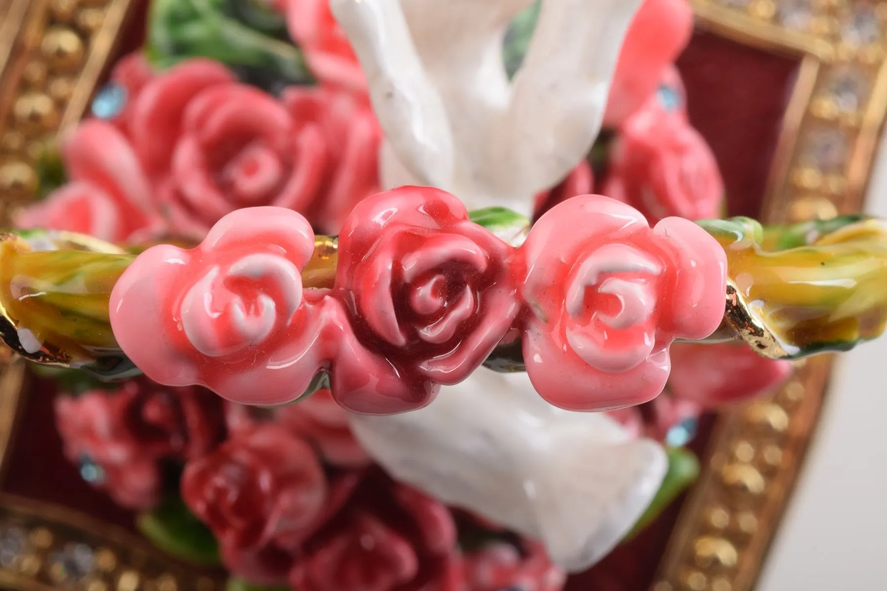 Red Decorated Box with Roses and Two White Doves