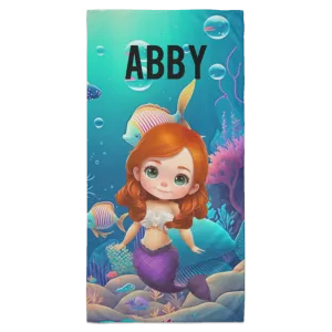 Red Hair Mermaid Personalized BeachTowel - 35x70