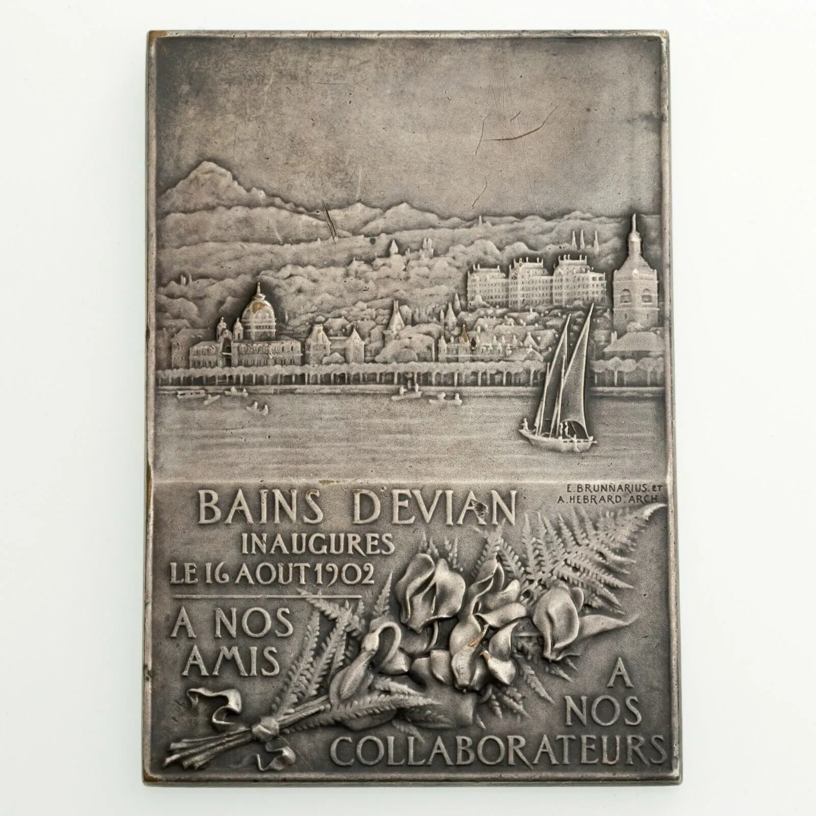 Rep. of France 1902 BAINS D'EVIAN Bronze Medal w/Silver Overlay By. F. Vernon