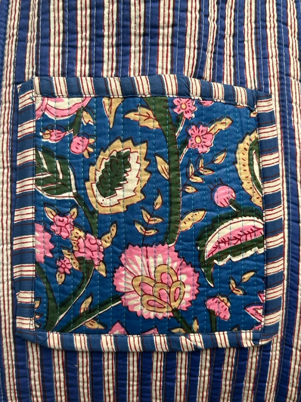 Reversible Cotton Quilted Tote - Blue Pink Bouquet