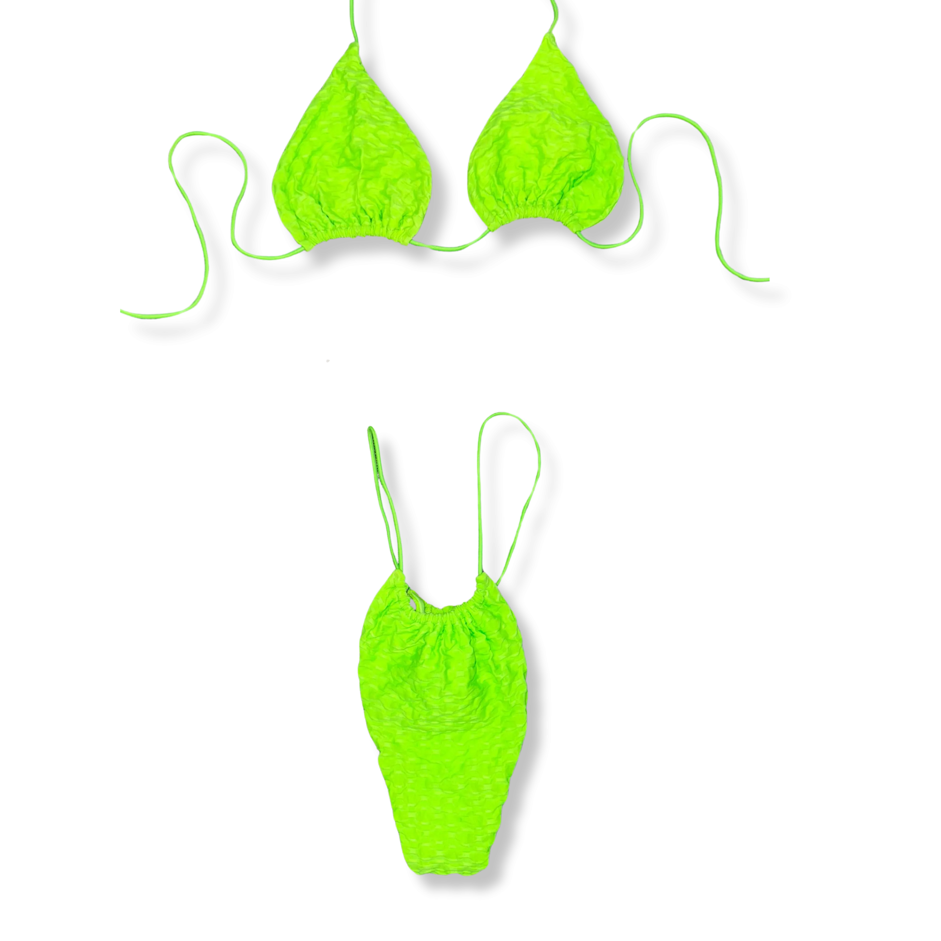 Ribbed Lincoln Road Neon Green String Bikini
