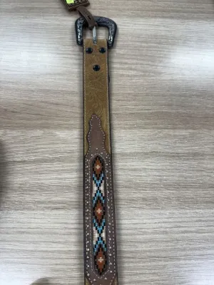 Roper Mens Genuine Leather Belt Brown/Aztec Overlay