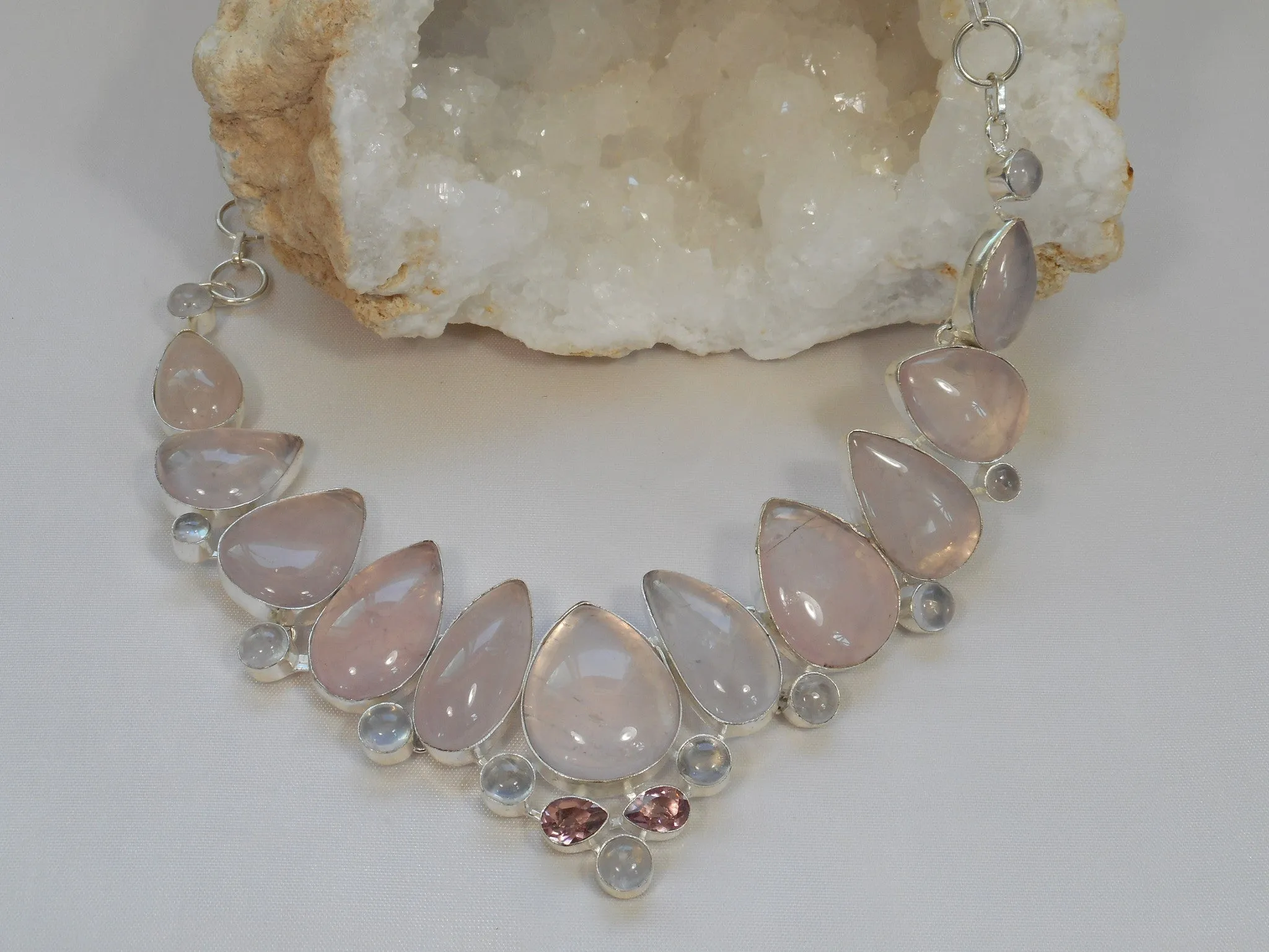 *Rose Quartz and Moonstone Necklace 1 with Pink Amethyst