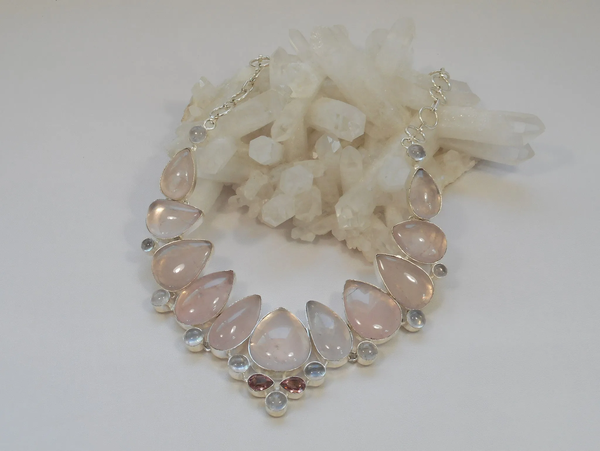 *Rose Quartz and Moonstone Necklace 1 with Pink Amethyst