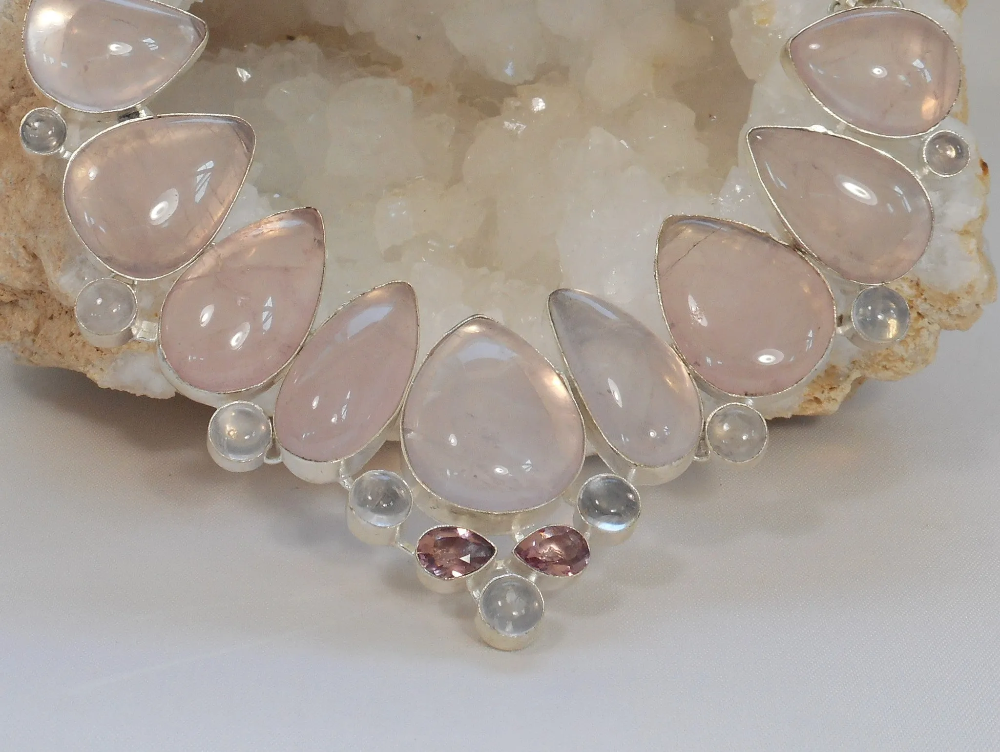 *Rose Quartz and Moonstone Necklace 1 with Pink Amethyst