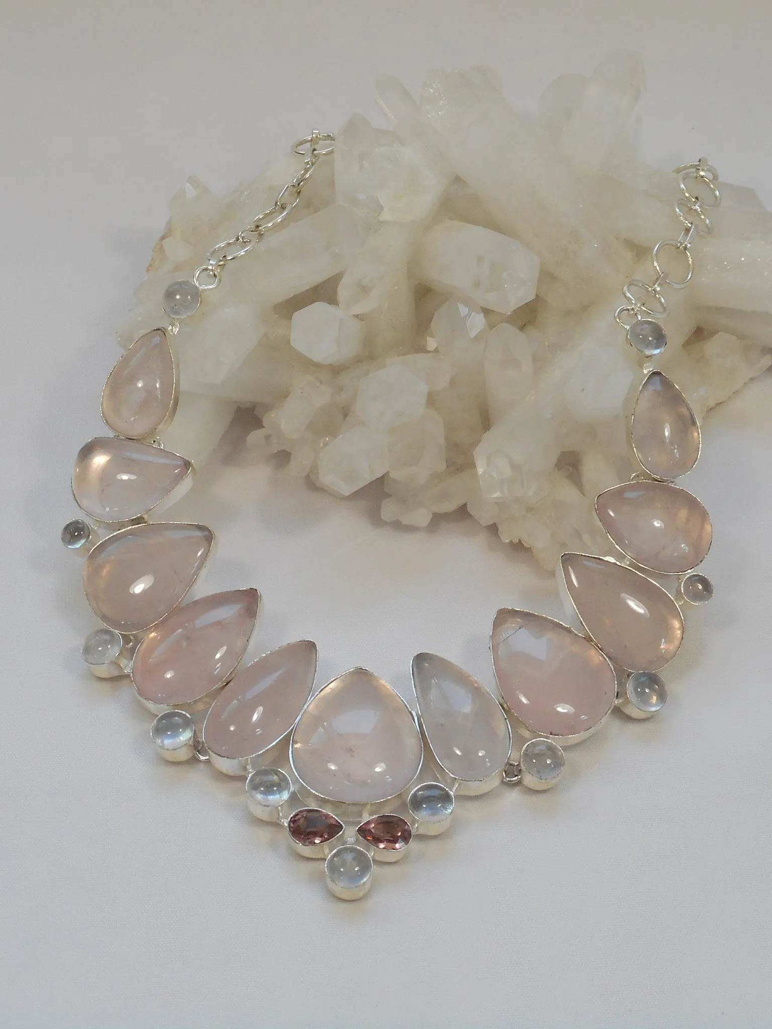 *Rose Quartz and Moonstone Necklace 1 with Pink Amethyst