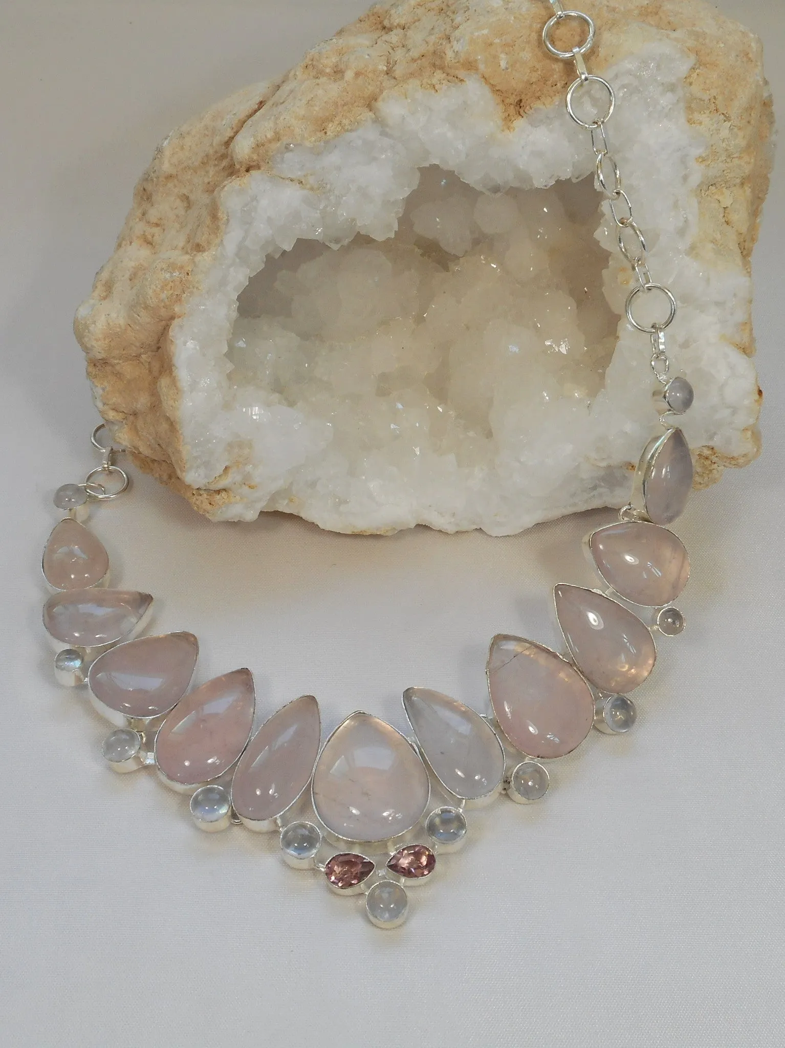 *Rose Quartz and Moonstone Necklace 1 with Pink Amethyst