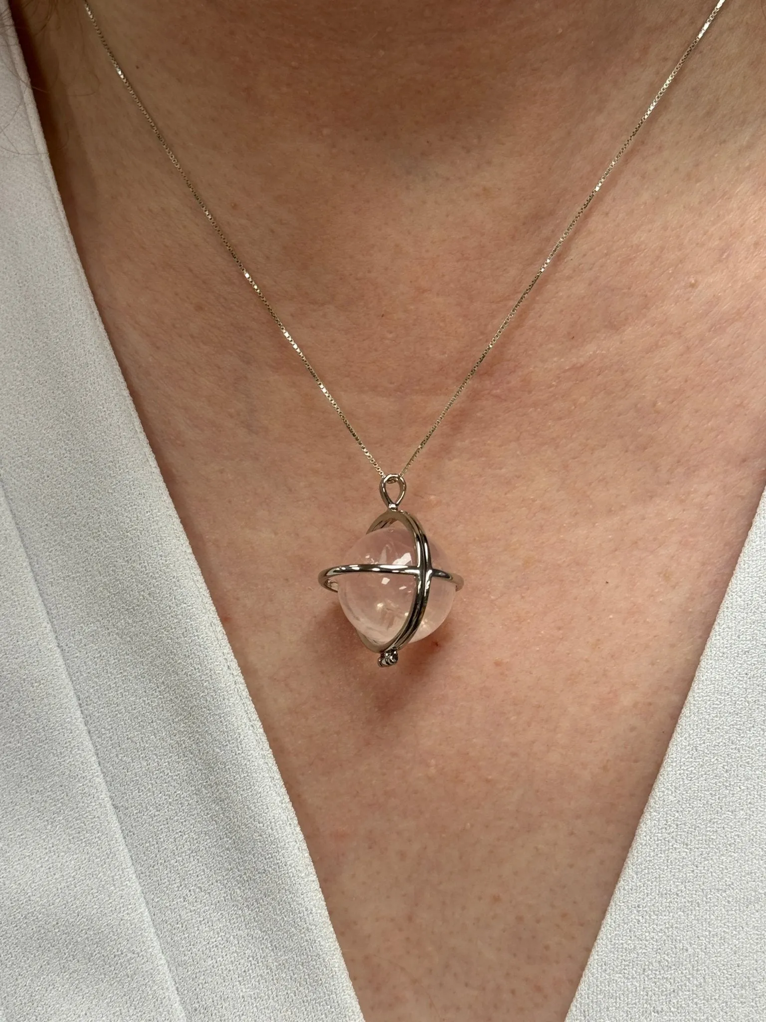 Rose Quartz Crystal Pendant, Silver 925 Necklace