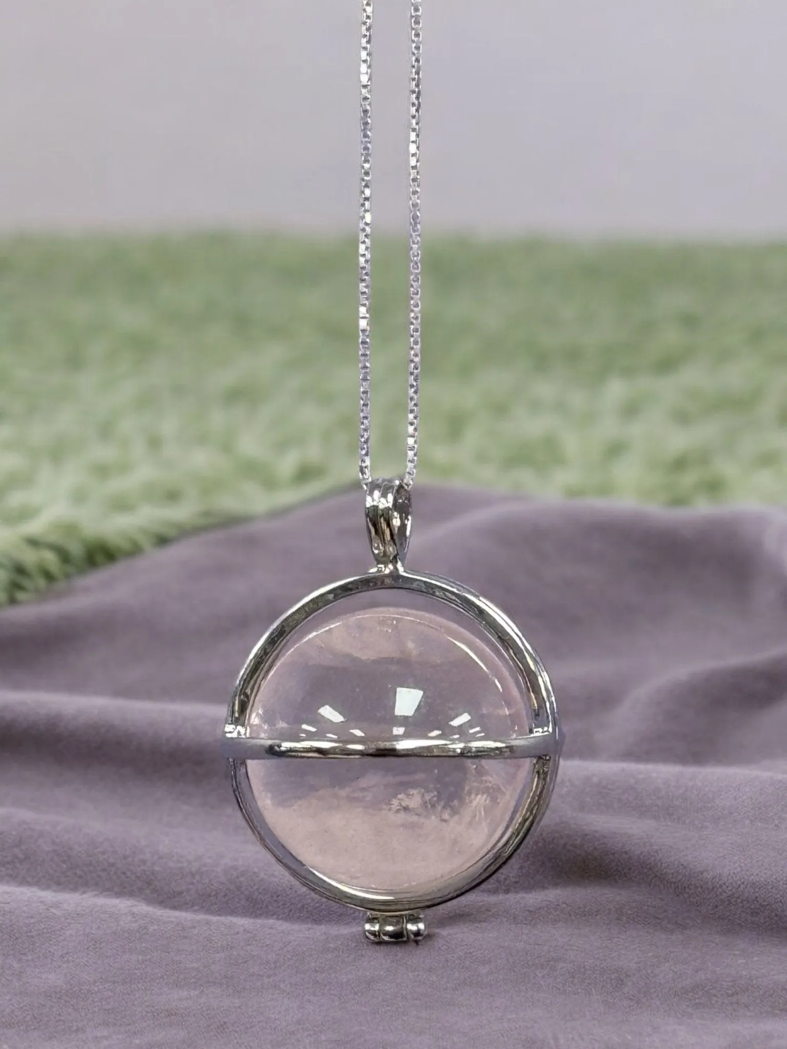 Rose Quartz Crystal Pendant, Silver 925 Necklace