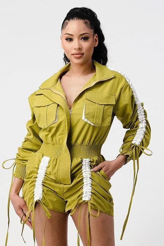 RUCHED UTILITY ROMPER