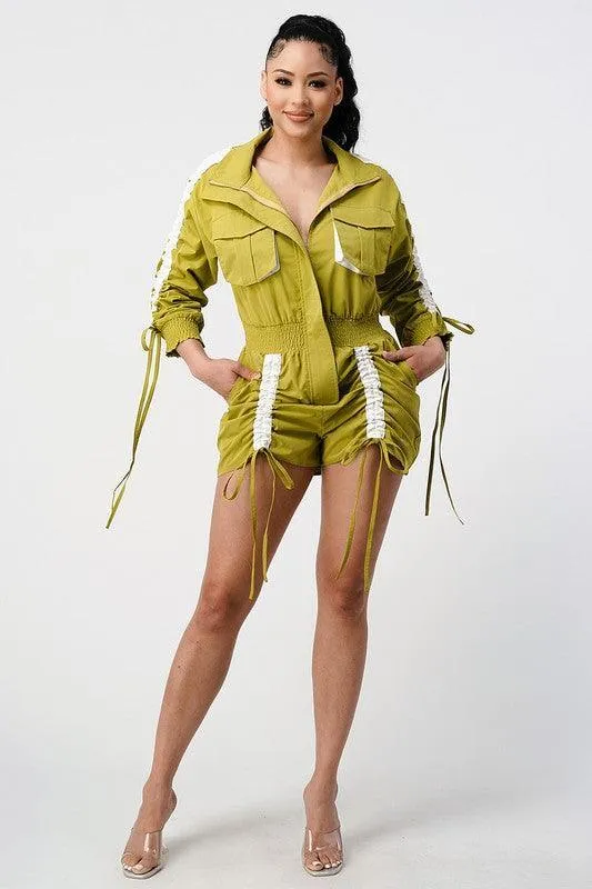 RUCHED UTILITY ROMPER
