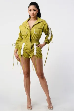 RUCHED UTILITY ROMPER