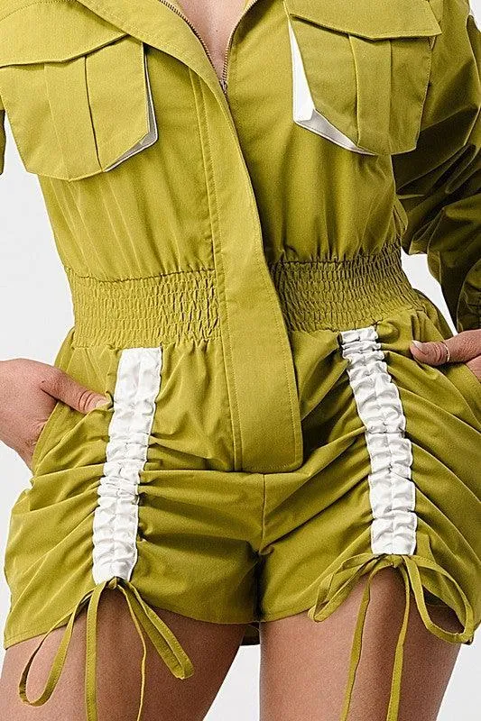 RUCHED UTILITY ROMPER