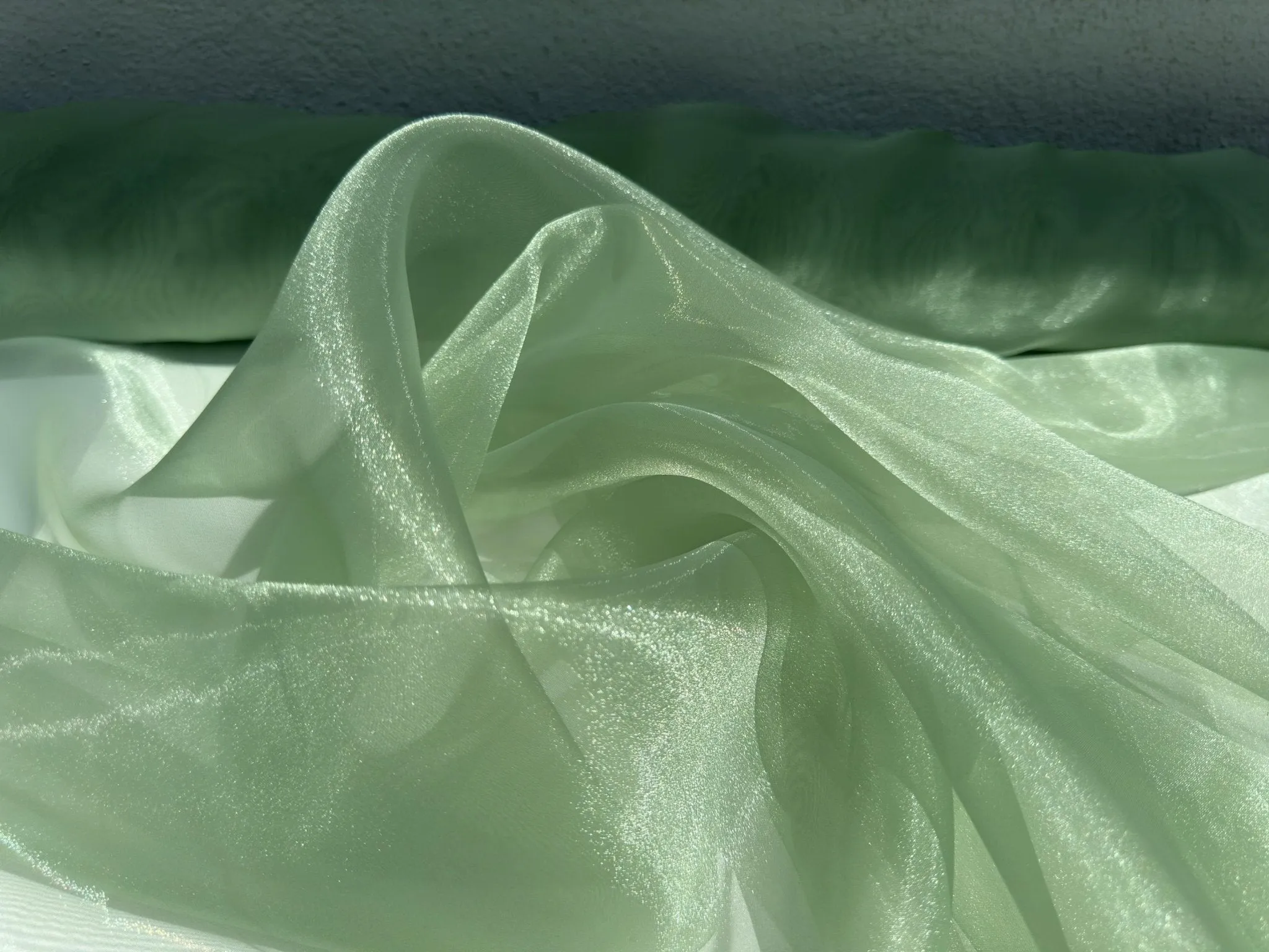 Sage Crystal Organza Fabric By the Yard, Shinny Green Organza Material for Wedding Wear, Evening Gowns, Event Decoration, Bows Making Fabric