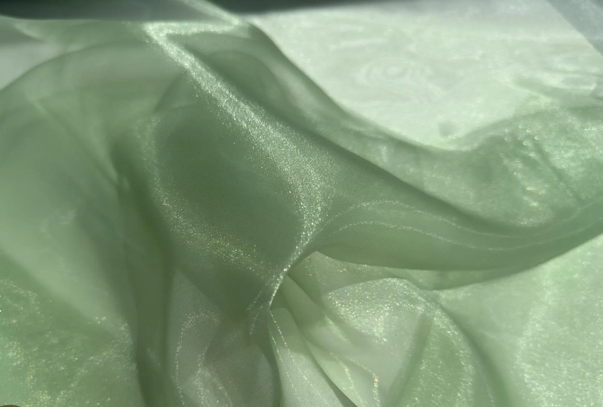 Sage Crystal Organza Fabric By the Yard, Shinny Green Organza Material for Wedding Wear, Evening Gowns, Event Decoration, Bows Making Fabric