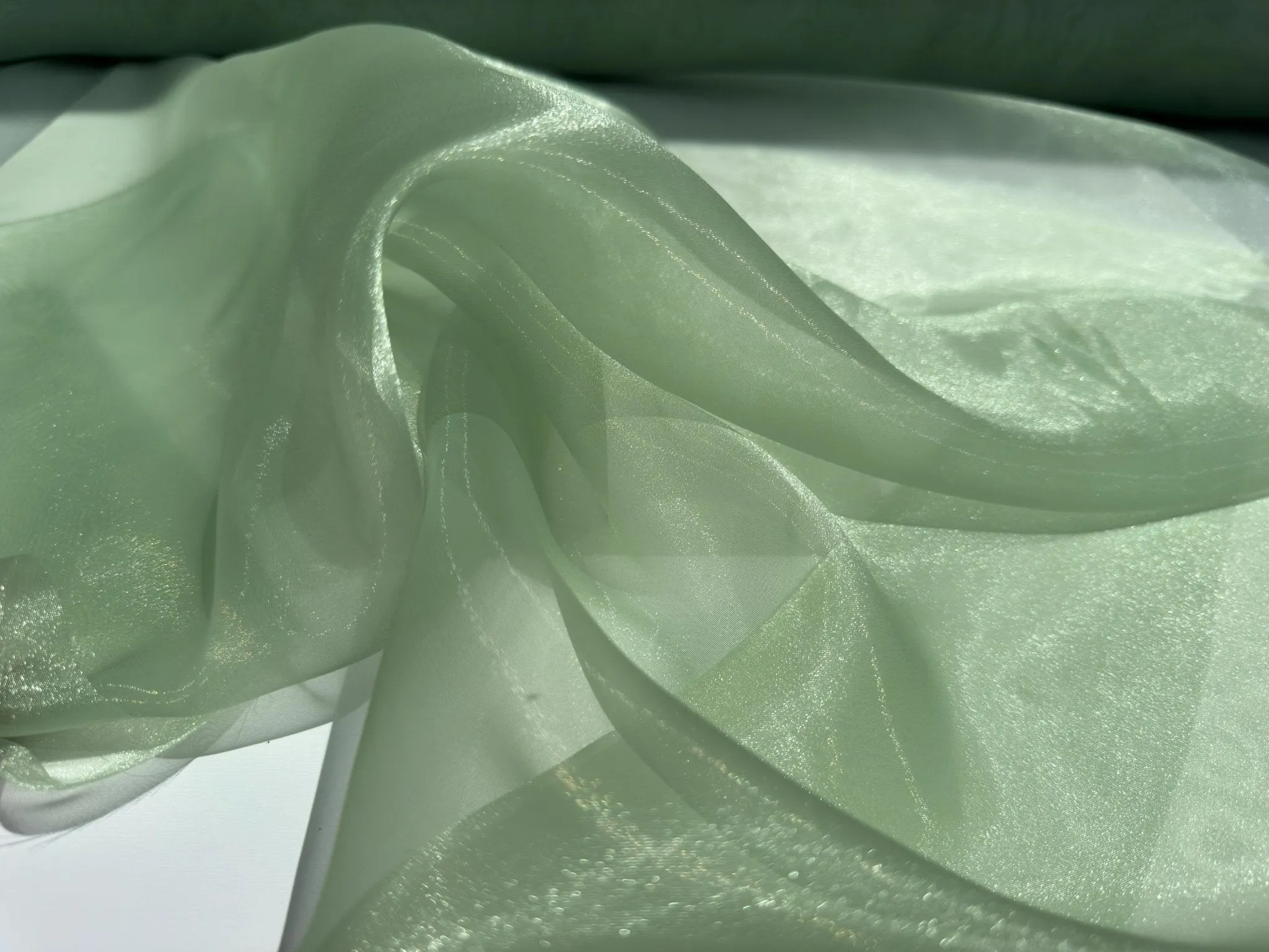 Sage Crystal Organza Fabric By the Yard, Shinny Green Organza Material for Wedding Wear, Evening Gowns, Event Decoration, Bows Making Fabric