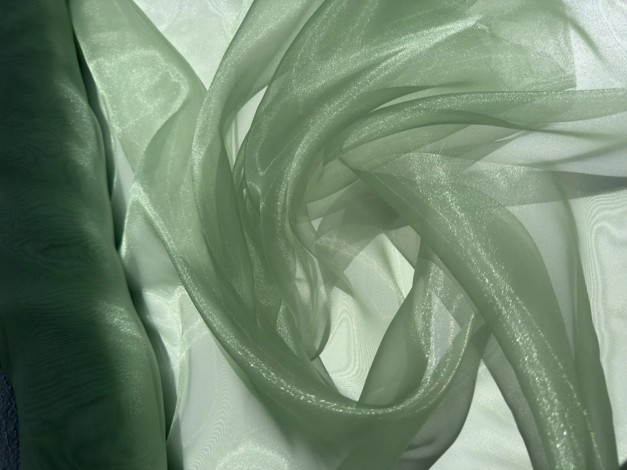 Sage Crystal Organza Fabric By the Yard, Shinny Green Organza Material for Wedding Wear, Evening Gowns, Event Decoration, Bows Making Fabric