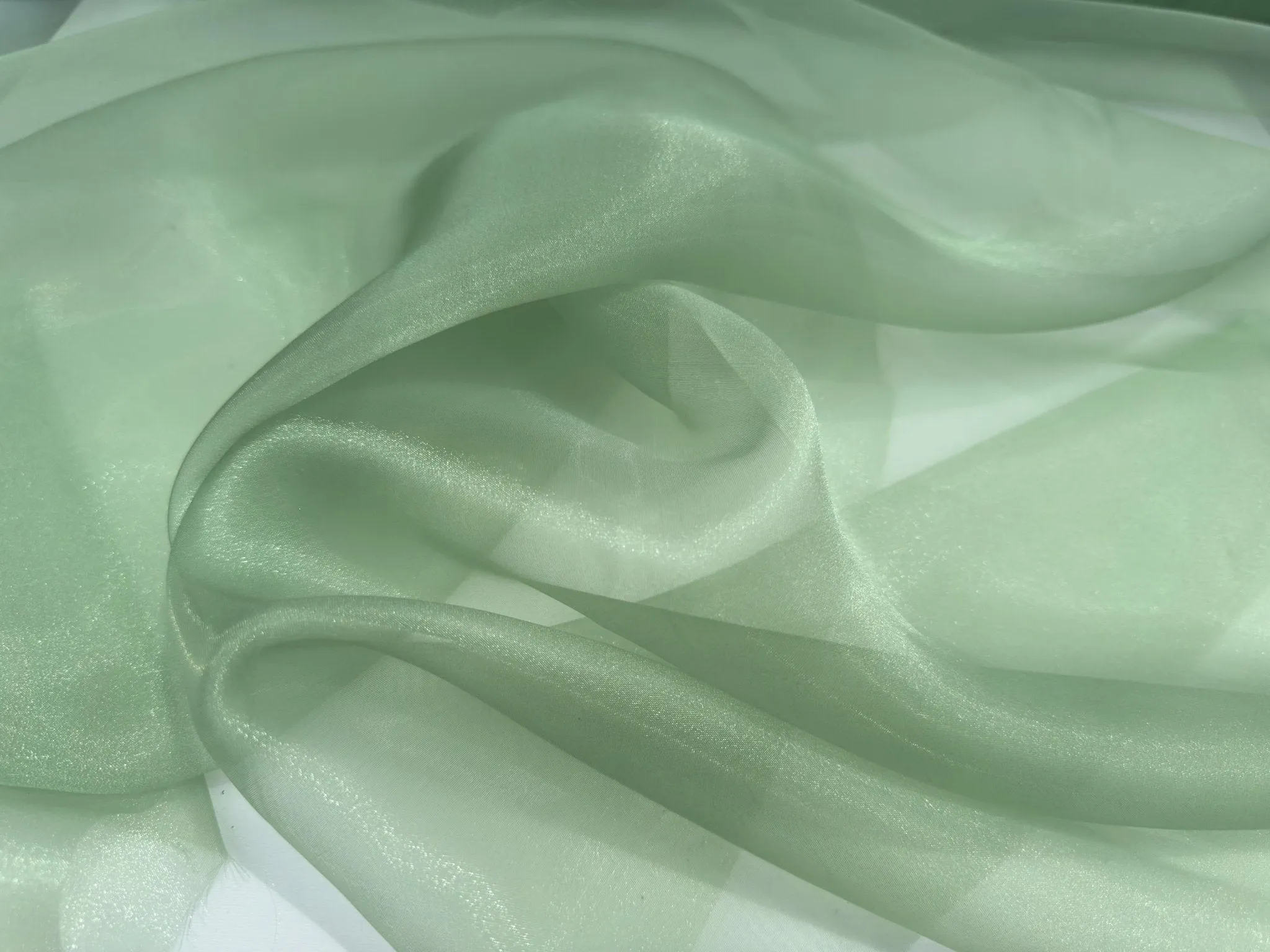 Sage Crystal Organza Fabric By the Yard, Shinny Green Organza Material for Wedding Wear, Evening Gowns, Event Decoration, Bows Making Fabric