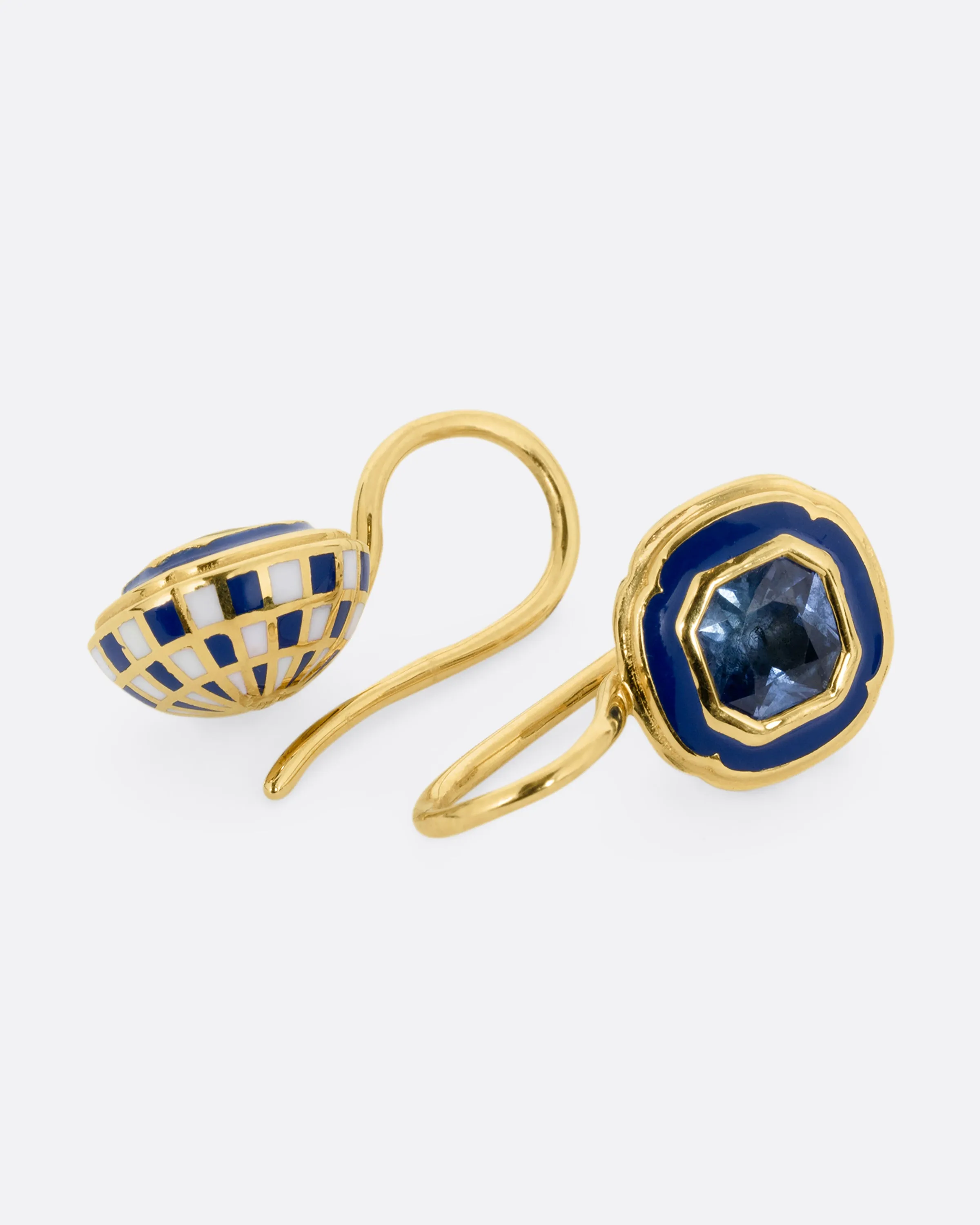 Sapphire Enamel Checkered Drop Earrings